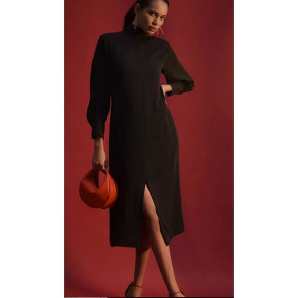 Anthropologie Maeve Long-Sleeve Mock-Neck Midi Dress Black Size Small NEW - Picture 1 of 10